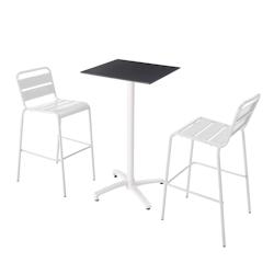 Oviala Business Ensemble table haute stratifié noir et 2 chaises hautes blanc - blanc 110621_0
