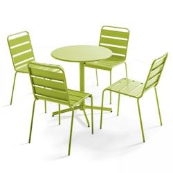 Oviala Business Ensemble table de jardin ronde et 4 chaises vert - Oviala - vert acier 107897_0