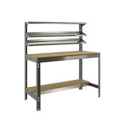 SimonRack Banque de travail sans vis avec plateaux en bois BT1. Couleur GRIS/BOIS 1445x1510x760 mm - gris métal 8435104919613_0