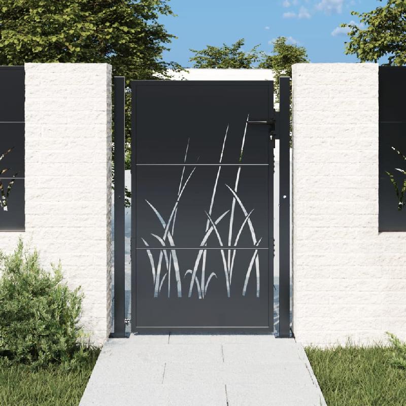 Vidaxl portail de jardin anthracite 105x155cm acier conception d'herbe 153169_0
