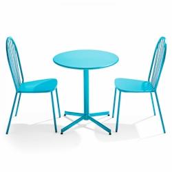Oviala Business Ensemble table et 2 chaises de terrasse bistrot en métal bleu - Oviala - bleu acier 109505_0