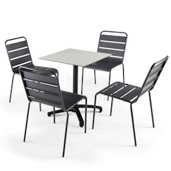 Oviala Business Table de jardin stratifié 60 x 60cm terrazzo et 4 chaises palavas gris - Oviala - gris métal 108218_0