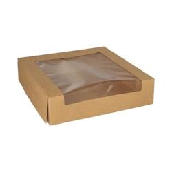 Papstar 4 lots de 25 Boîtes à gâteaux, carton rectangulaire 5,5 cm x 23 cm x 23 cm avec fenêtre transparente en PLA - marron en carton 4002911837146_0