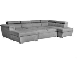 Canapé convertible panoramique PARMA 6 places - Tissu gris clair - L322 x P196 x H76 cm LOUNGITUDE - 3666749588147_0