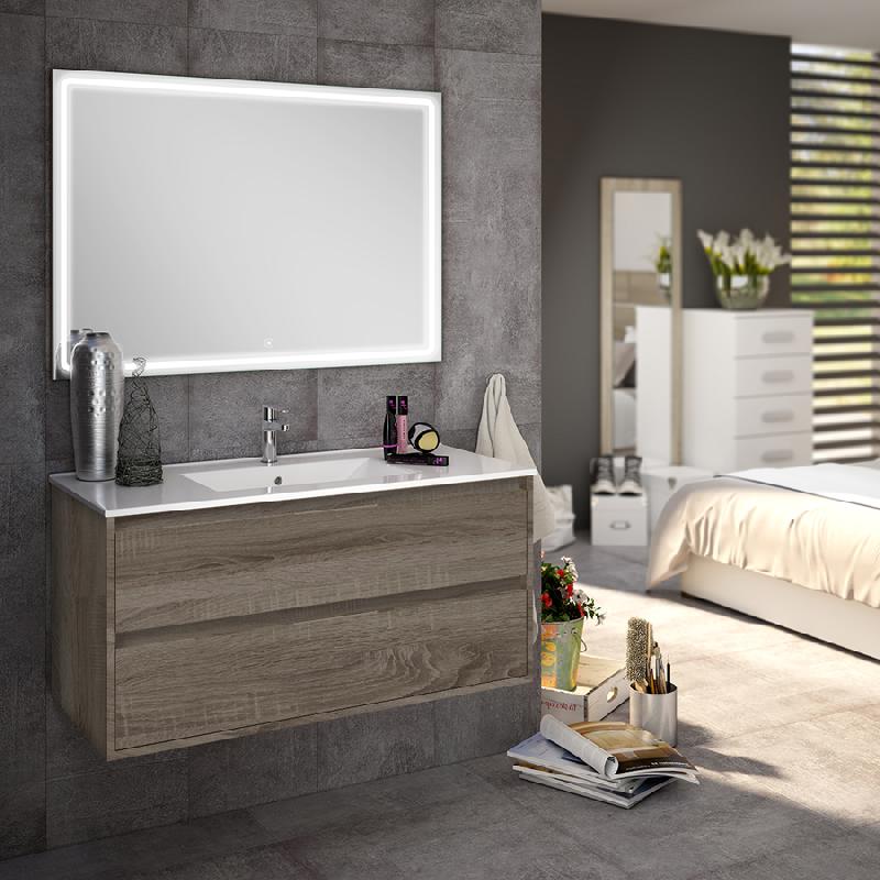 Meuble de salle de bain 3 tiroirs PALMA et miroir Led STAM - 70cm - Meuble  simple vasque/Meuble simple vasque avec miroir - cosyneo