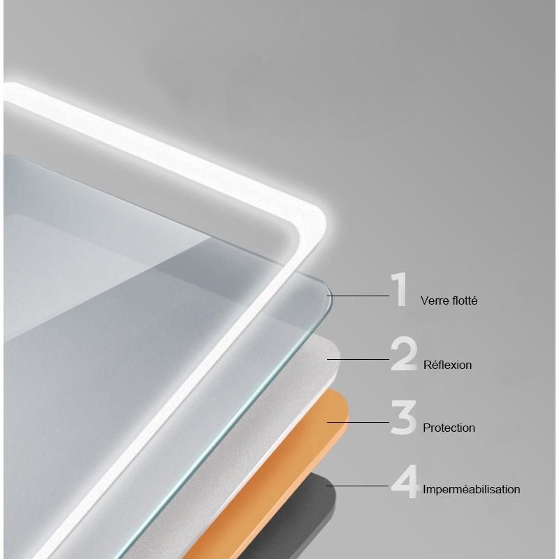 AICA Miroir LED de salle de bain rectangle vertical anti-buée avec