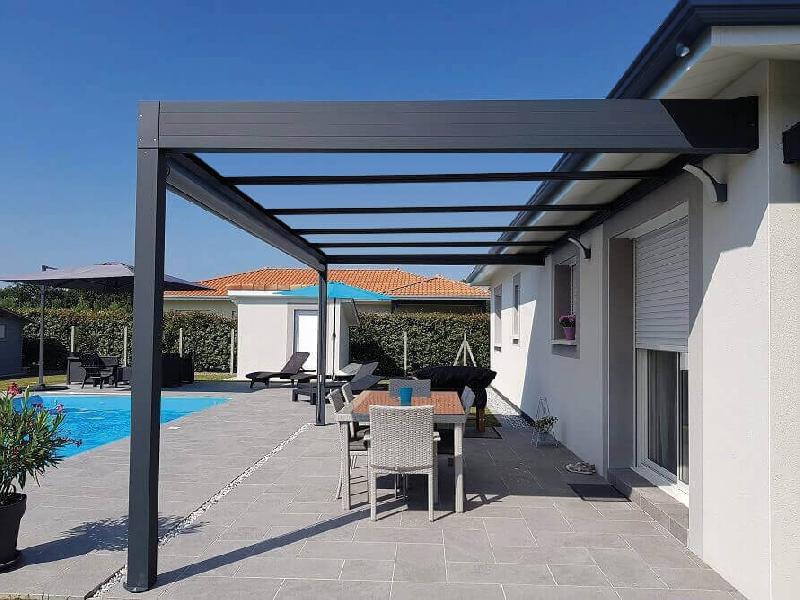 Structure Seule Pergola Aluminium Toit Plat H3 Adossée (Armature Sans Plaque) Sur Mesure Référence: Structure Pergola H3 Adossée_0