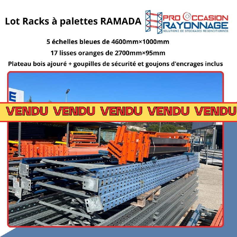 Racks à palettes d'occasion - Longueur 11 300 mm, Hauteur 4600 mm, Profondeur 1000 mm, 2 niveaux - Ramada_0