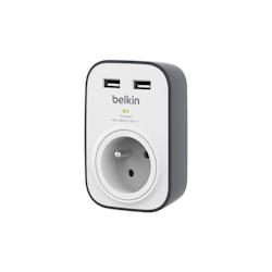 Prise Parafoudre Surgecube Belkin Avec 2 Ports Usb 2.4 A Noir Blanc - 0745883643479_0