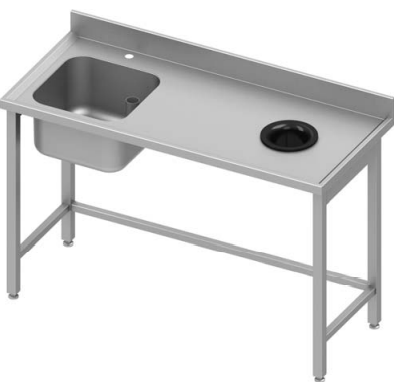 Plonge inox adossée avec 1 bac  à gauche sans étagère avec trou vide ordure 1400x800x900 soudée - 930948140_0