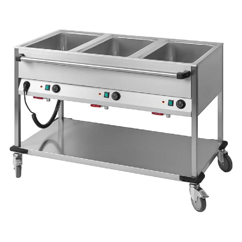 Chariot bain marie à eau 3 x GN 1/1 professionnel  Horizontal 18/10 en acier inoxydable 2100 W_0