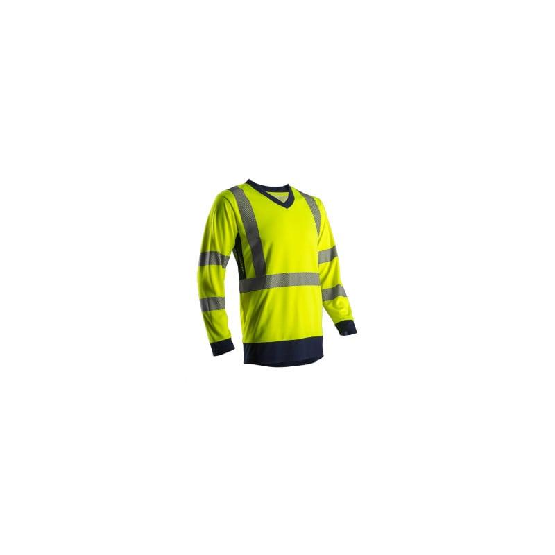 T-shirt manches longues - SUNO - 100% PES 140g/m2 UPF 50 + Mesh + Bandes segmentées - Jaune HV/Marine - COVERGUARD | 7SUNY_0