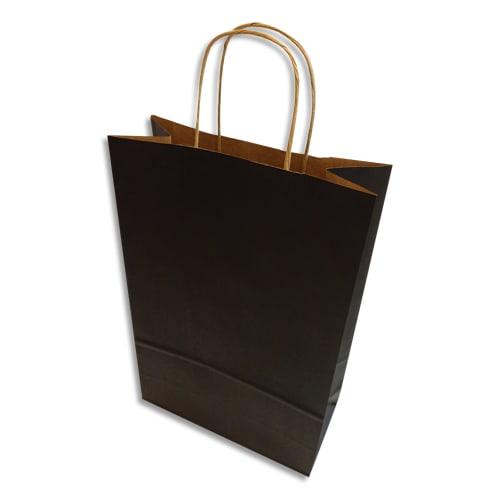 Bong boîte 250 sacs poignées torsadées kraft naturel 100%, format 18,4 x 24 x 8 cm, couleur noir_0