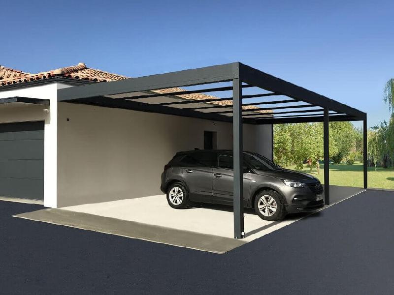 Structure Seule Carport Aluminium Toit Plat H3 Adossée (Armature Sans Plaque) Sur Mesure Référence: Structure Carport H3 Adossé_0