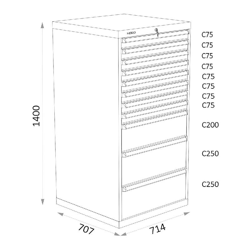 Armoires A Tiroirs Serie 115 - Largeur 714 mm Profondeur 707 mm Hauteur 700 / 1000 / 1300 mm Heco HE115407BL_0