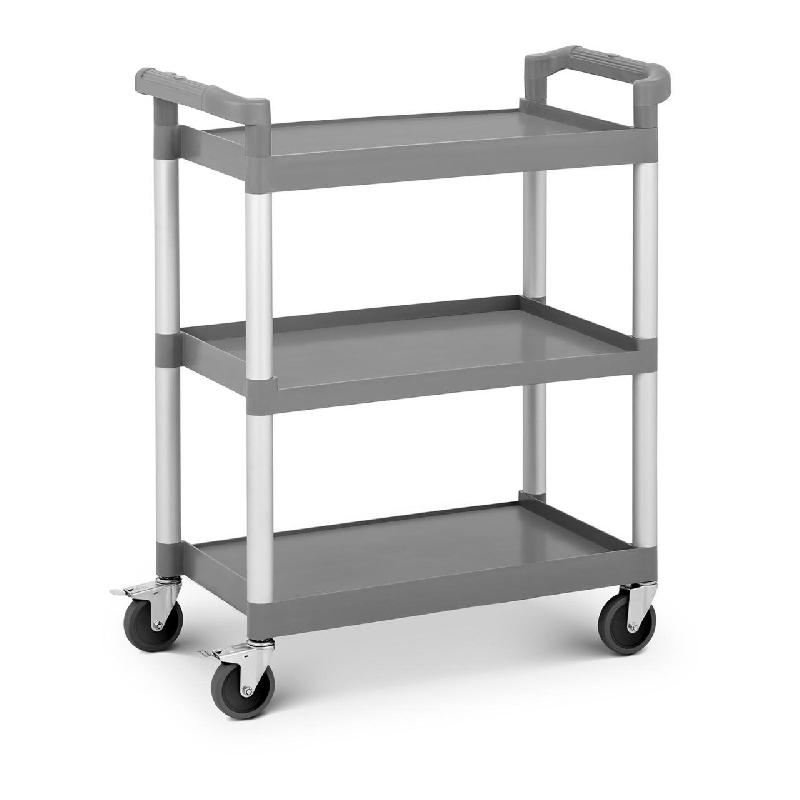 CHARIOT DE SERVICE CUISINE EN PLASTIQUE ROULETTE - 3 PLATEAUX - 60 KG ALUMINIUM ET PLASTIQUE GRIS 14_0000954_0