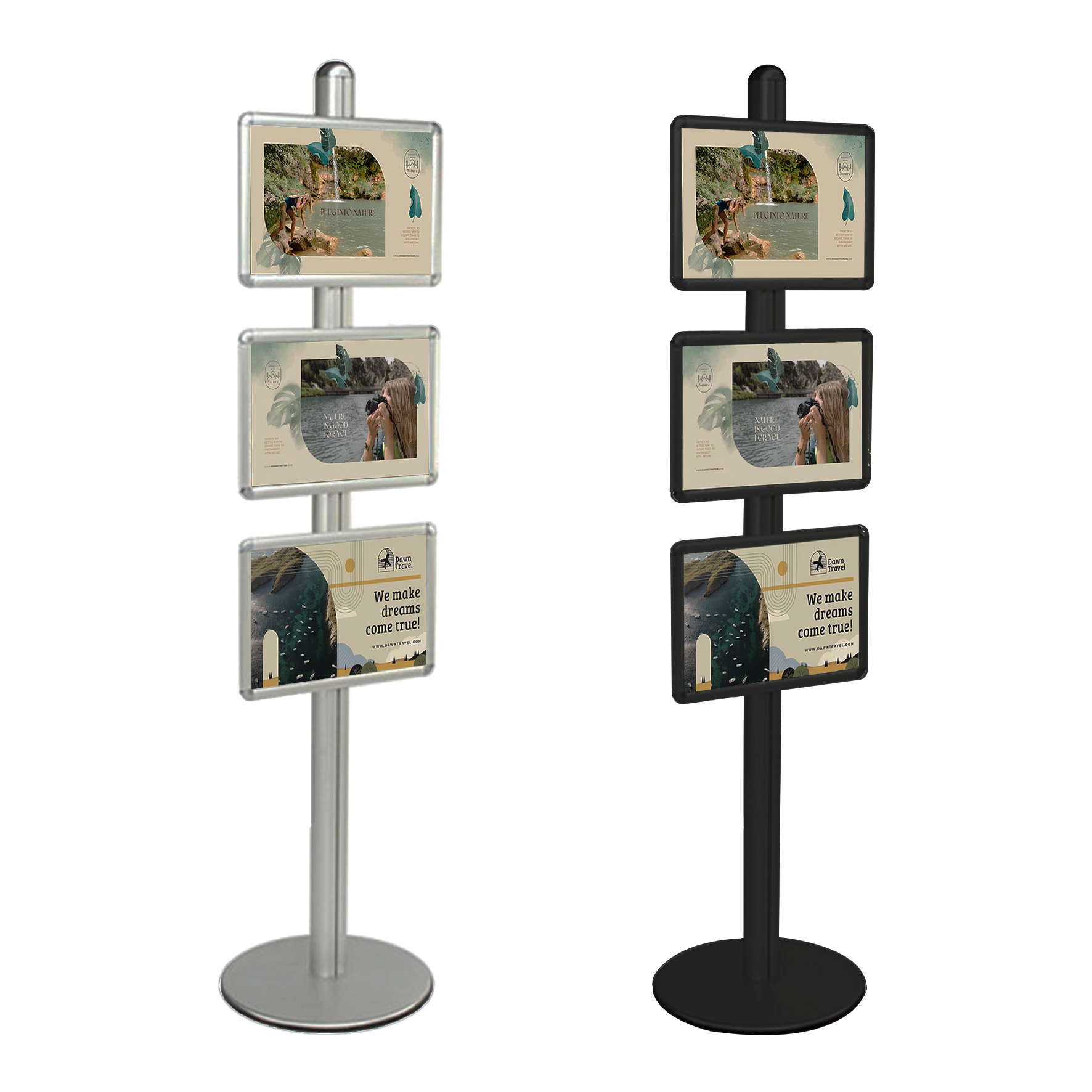 Présentoir Visual-Displays® GRIS ALU avec 3 cadres A3 Réf : 214603_0