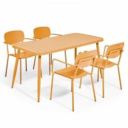 Oviala Business Ensemble table terrasse avec 4 fauteuils en aluminium jaune moutarde - Oviala - jaune aluminium 108264_0