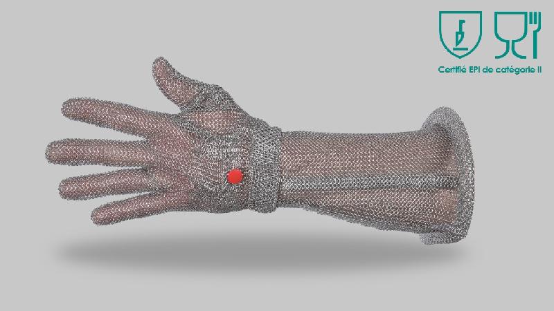 Gants manchette longue STOPLAME cotte de maille inox agro-alimentaire WILCOFLEX fabriqués en France - GCMWFINX-MN06/DMLS_0