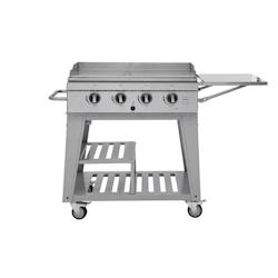 METRO PROFESSIONAL Barbecue Plancha à 4 brûleurs sur chariot, acier revêtu en poudre, 141 x 61 x 101 cm, puissance 14,8 kW, 4 roulettes, argent - 4_0