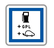 Panneau de signalisation indication Poste de distribution de carburant + G.P.L. + recharge des véhicules électriques 7 / 7 et 24 / 24 - CE15h_0