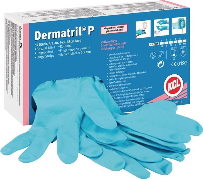 Gant jetable Dermatril P 743 taille 10 bleu nitrile EN 374, EN 455 catégorie EPI III 50 pièces/boîte HONEYWELL_0