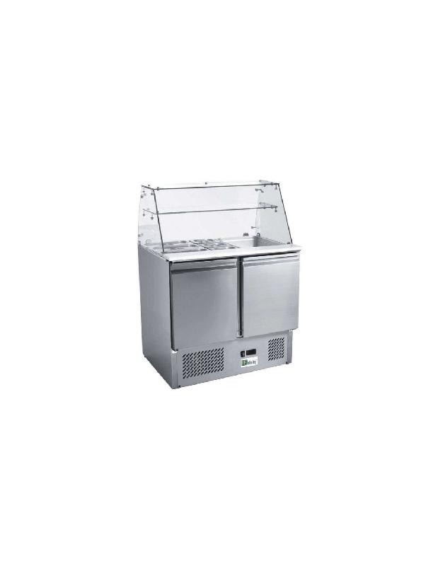 Table réfrigérée 2 portes positive avec vitrage AAS900V - Desserte réfrigérée pour 2 bacs gastros GN 1/1 et 3 bacs GN1/6 en inox AISI304_0