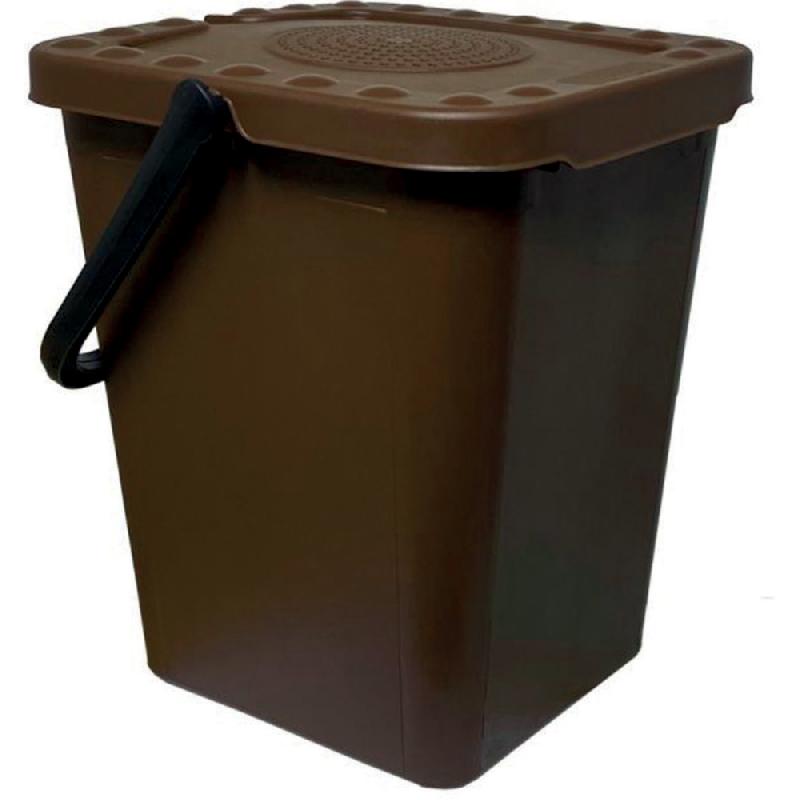 Seau collecteur de déchets biodégradables avec couvercle - Brun - 10 l_0