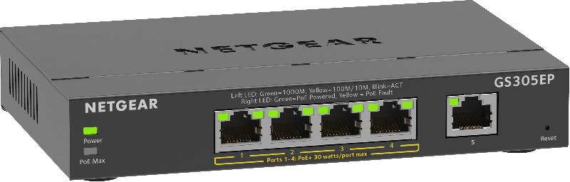 NETGEAR 5-Port Gigabit Ethernet PoE+ Plus Switch (GS305EP) Géré L2/L3 Gigabit Ethernet (10/100/1000) Connexion Ethernet, supportant l'alimentation via ce port (PoE) Noir_0