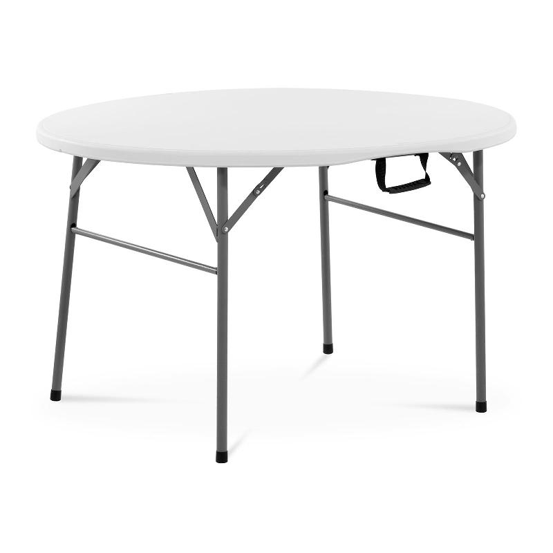 TABLE PLIANTE DE JARDIN D\'EXTÉRIEUR TRAITEUR (Ø 1 200 X 740 MM, CAPACITÉ DE CHARGE : 150 KG, ACIER, POLYÉTHYLÈNE (PE-HD), COLORIS : BLANC) 14_0004489_0