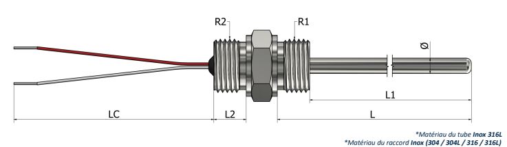 Thermistance à visser Raccord fixe avec fils libres (Type 3) - HR03_0