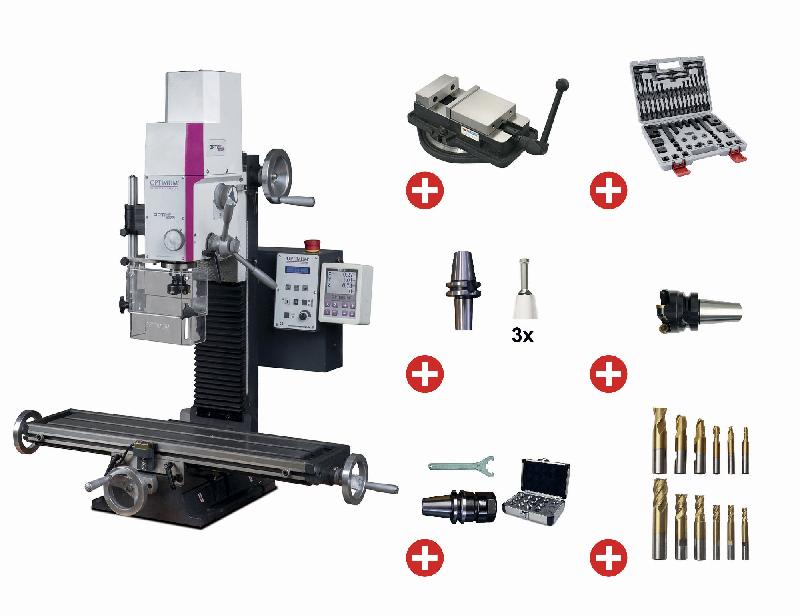 Perceuse-fraiseuse X 480 mm Y 175 mm Z 370 mm BT20 0,95 kW 230V affichage digital avec accessoires Optimill MH22VD PACK_0