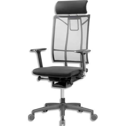 Grammer office fauteuil sail dossier résille assise tissu + appui-tête noir glide tec, avec accoudoirs 2d_0