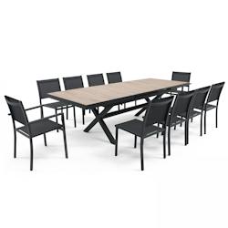 Oviala Business Table extensible aluminium et céramique avec 10 chaises - Oviala - brown aluminium 105725_0