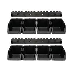 Perel Bac à bec, 8 pièces, 2 supports, empilable, plastique, 103 x 165 x 75 mm, noir - OMSB10SET_0