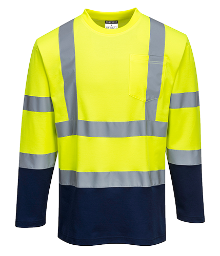 T-shirt coton comfort bicolore manche longue jaune marine s280, xxl_0