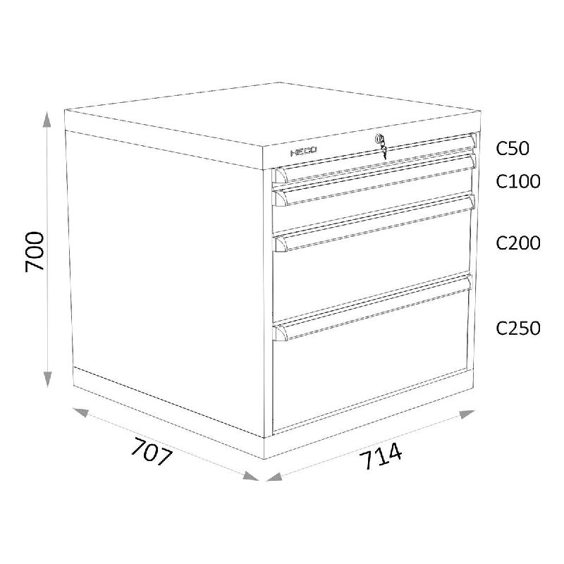 Armoires A Tiroirs Serie 115 - Largeur 714 mm Profondeur 707 mm Hauteur 700 / 1000 / 1300 mm Heco HE115124BL_0