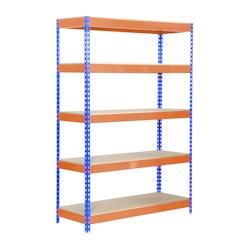 SimonRack Bricoforte Chipboard 5 plateaux de 300 kgs par plateau couleur BLEU/ORANGE/BOIS 2000x1200x600 mm (haut x largeur x profondeur) - bleu métal_0