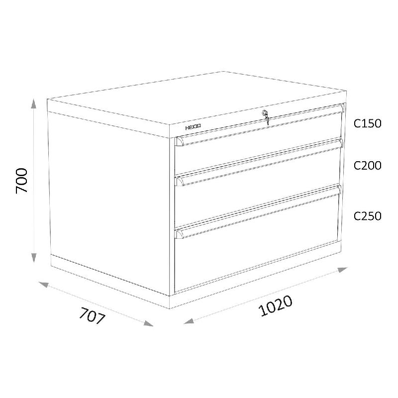 Armoires A Tiroirs Serie 119 - Largeur 1020 Mm Profondeur 707 Mm Hauteur 700 / 1000 / 1300 Mm Heco HE119121BL_0