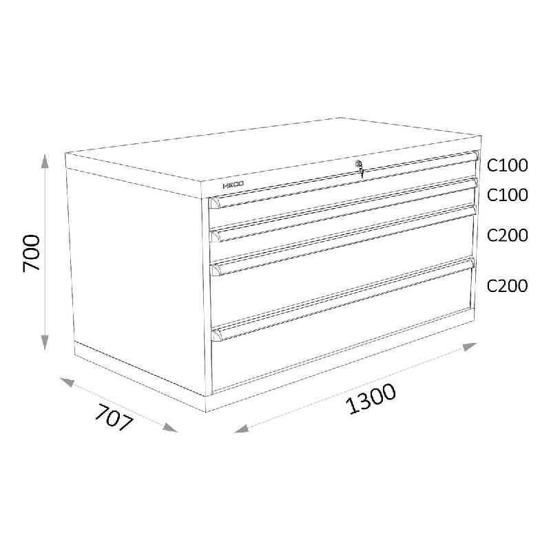 Armoires a tiroirs bleus serie 143 - Largeur 1300 mm Profondeur 707 mm Hauteur 700 / 1000 / 1300 mm Heco HE143132_0