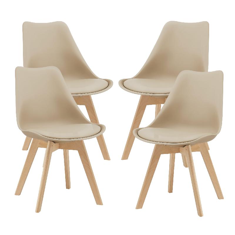 LOT DE 4 CHAISES DE SALLE À MANGER SIMILICUIR HÊTRE BEIGE 03_0006760_0