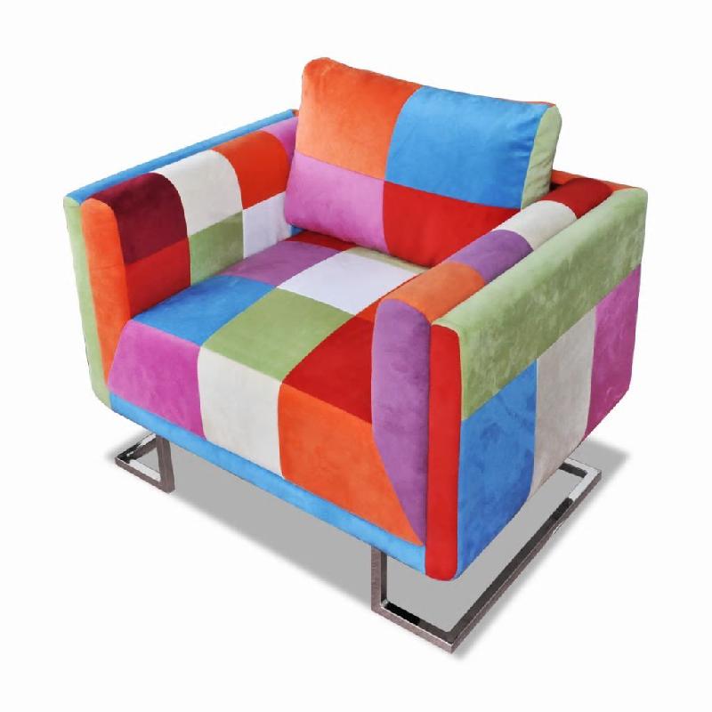 FAUTEUIL CHAISE SIÈGE LOUNGE DESIGN CLUB SOFA SALON CUBE AVEC DE PATCHWORK CHROME TISSU 1102040/3_0