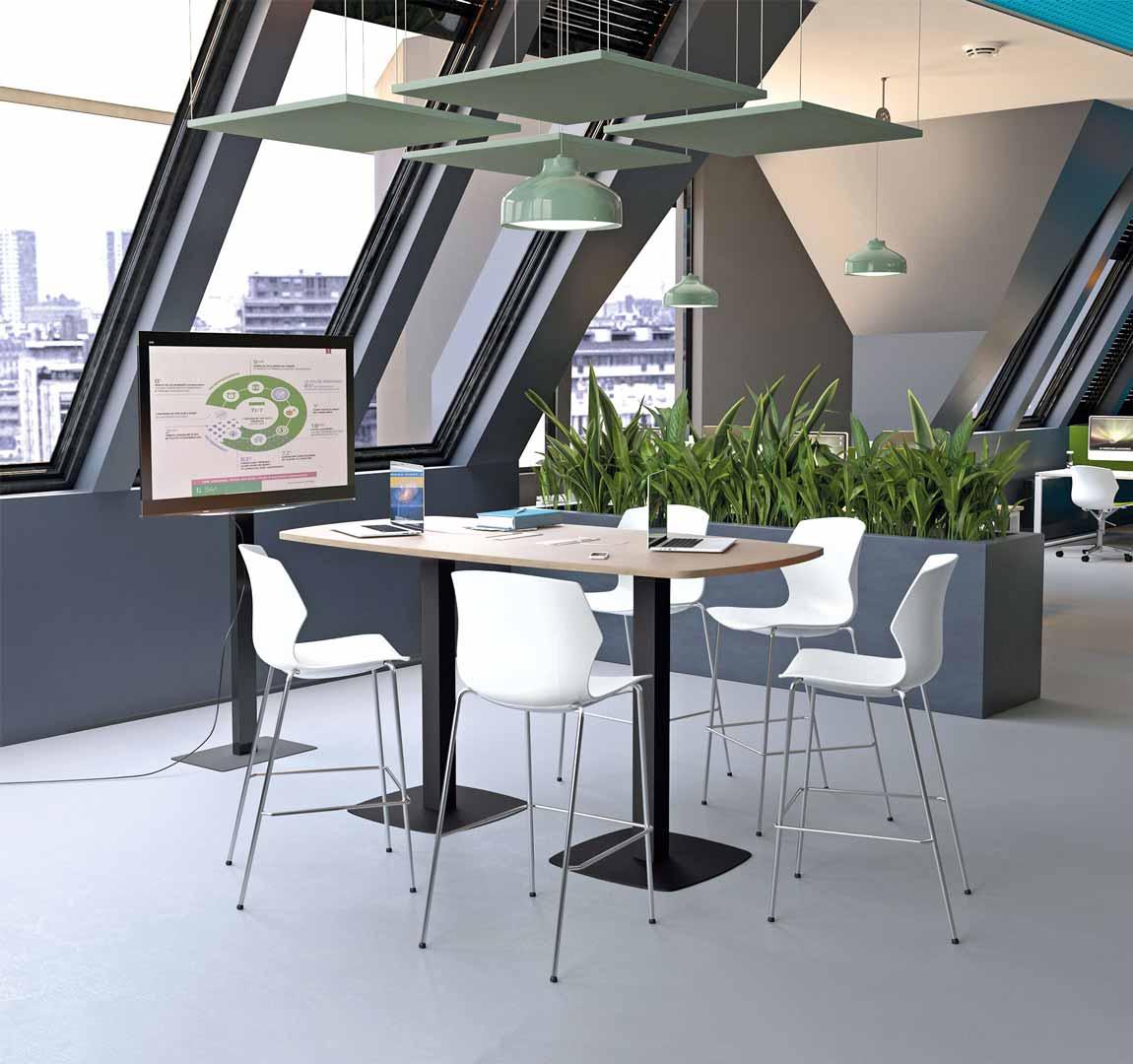 Table de réunion avec connectique pour espaces de travail ouverts, flex office - WORKING_0
