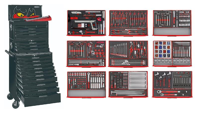 Servante d'atelier complète noire 19 tiroirs set en mousse 411 outils Teng Tools TCEMM411BL_0