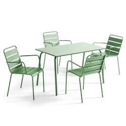 Oviala Business Ensemble table de terrasse et 4 fauteuils en métal vert cactus - Oviala - vert acier 106022_0