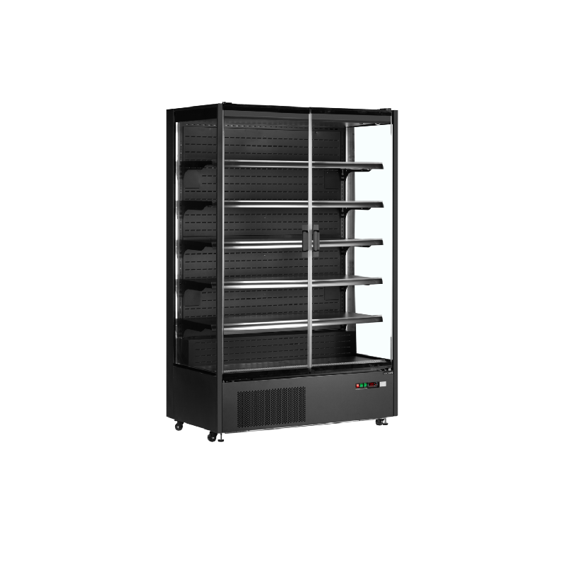 Vitrine ventilée positive 764 Litres, 6 niveaux, 2 portes vitrées battantes, sur roulettes, noire, 550 W, 220 V - MONO_0