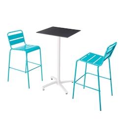 Oviala Business Ensemble table haute stratifié noir et 2 chaises hautes bleu - bleu métal 110614_0