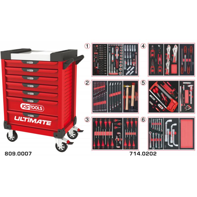 Servante PEARLline rouge 7 tiroirs équipée de 202 outils - KS Tools | 809.7202_0