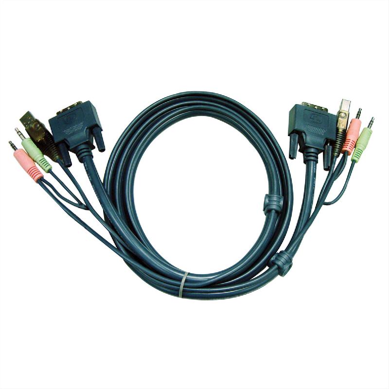 ATEN 2L-7D02U Câble KVM DVI-D (Single Link), USB, Audio, noir, 1,8 m_0