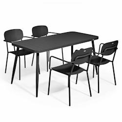 Oviala Business Ensemble table de terrasse et 4 fauteuils en aluminium noir - Oviala - noir aluminium 108261_0